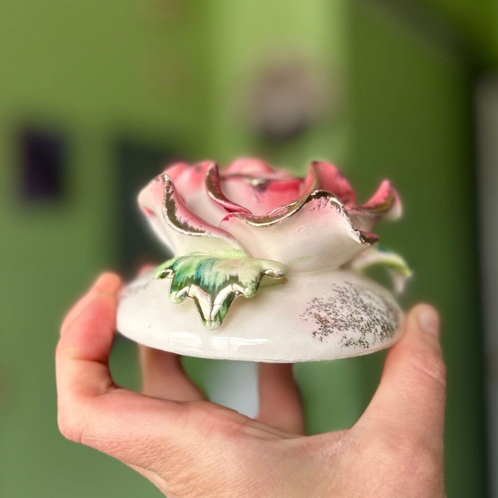 ❌SOLD 3D Pink Floral Rose Dainty Candlestick Holder Art Accent - Picture 4 of 12